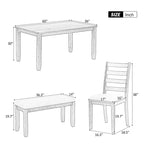 Ensemble de salle à manger 6 pièces marron et blanc délavé, table rectangulaire, 4 chaises et banc, 6 places