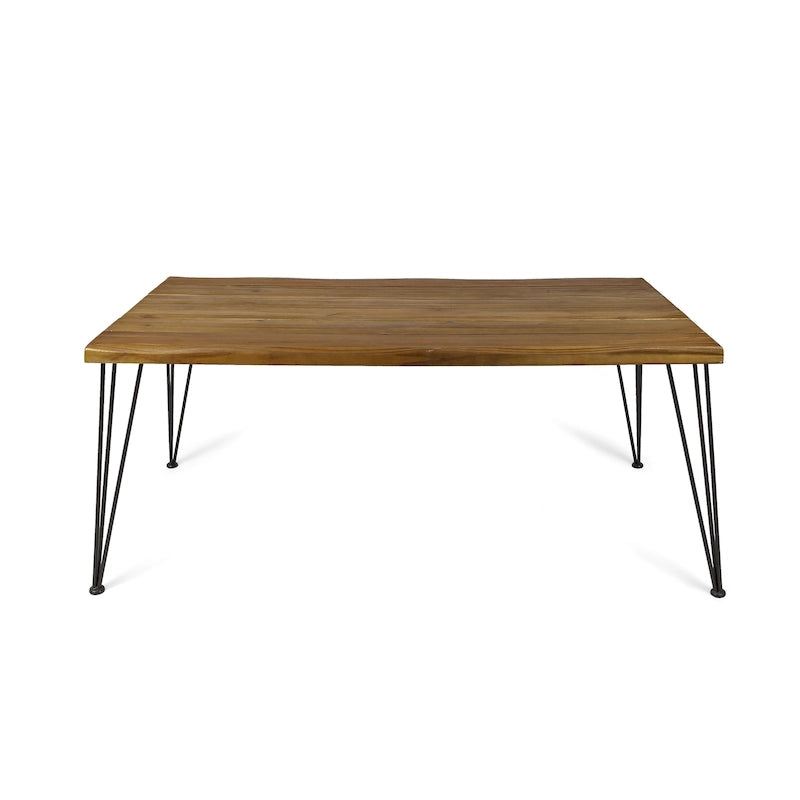 Table à manger rectangulaire en teck et métal rustique, 6 places
