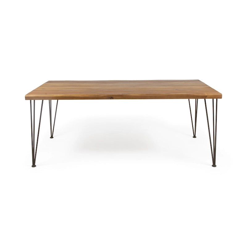 Table à manger rectangulaire en teck et métal rustique, 6 places