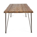 Table à manger rectangulaire en teck et métal rustique, 6 places