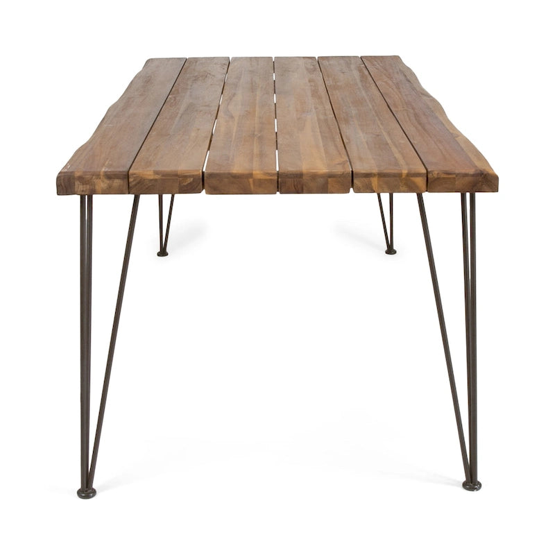 Table à manger rectangulaire en teck et métal rustique, 6 places