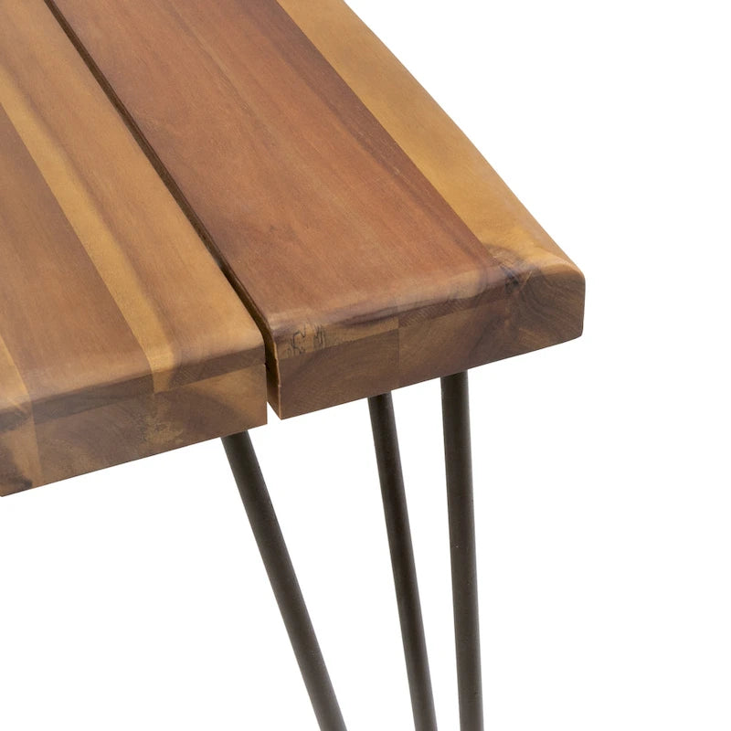 Table à manger rectangulaire en teck et métal rustique, 6 places