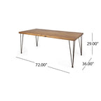 Table à manger rectangulaire en teck et métal rustique, 6 places