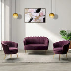 Ensemble salon 3 pièces en velours – 1 causeuse et 2 fauteuils, plusieurs coloris