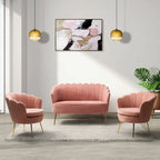 Ensemble salon 3 pièces en velours – 1 causeuse et 2 fauteuils, plusieurs coloris