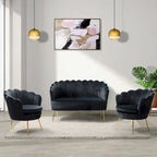 Ensemble salon 3 pièces en velours – 1 causeuse et 2 fauteuils, plusieurs coloris