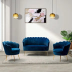 Ensemble salon 3 pièces en velours – 1 causeuse et 2 fauteuils, plusieurs coloris