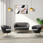 Ensemble salon 3 pièces en velours – 1 causeuse et 2 fauteuils, plusieurs coloris