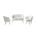Ensemble salon 3 pièces en velours – 1 causeuse et 2 fauteuils, plusieurs coloris