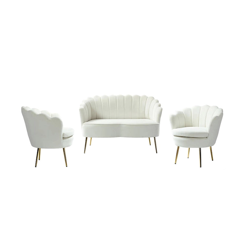 Ensemble salon 3 pièces en velours – 1 causeuse et 2 fauteuils, plusieurs coloris
