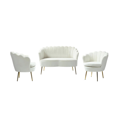 Ensemble salon 3 pièces en velours – 1 causeuse et 2 fauteuils, plusieurs coloris