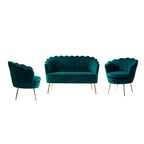 Ensemble salon 3 pièces en velours – 1 causeuse et 2 fauteuils, plusieurs coloris
