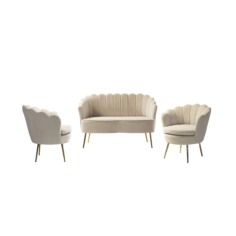 Ensemble salon 3 pièces en velours – 1 causeuse et 2 fauteuils, plusieurs coloris