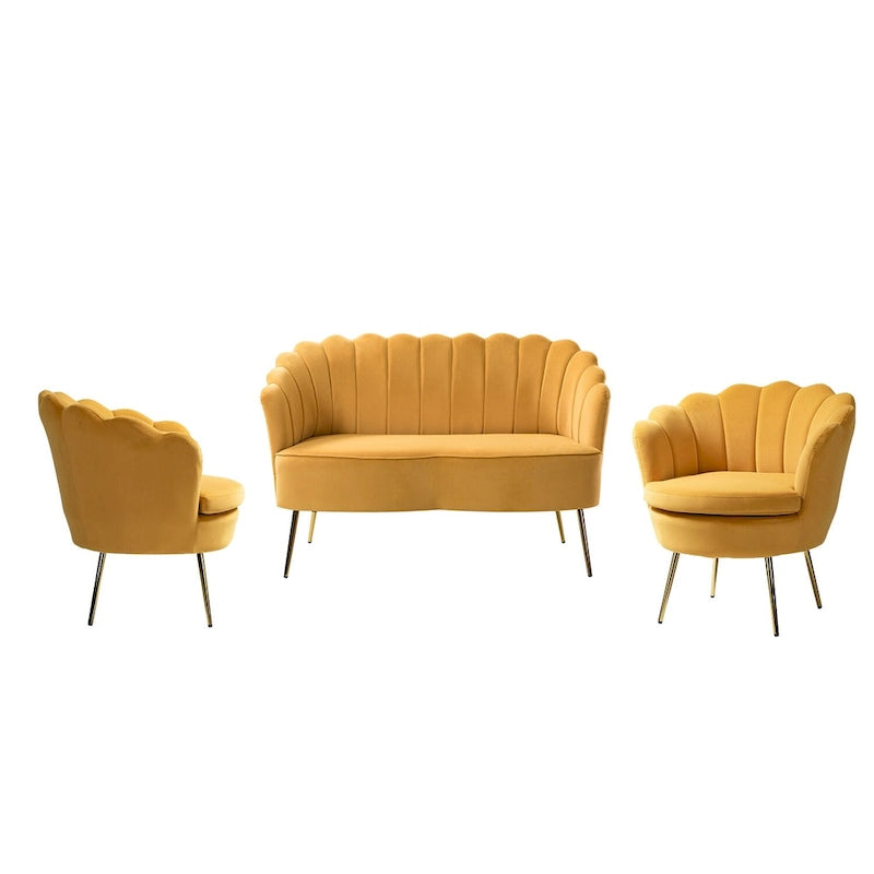Ensemble salon 3 pièces en velours – 1 causeuse et 2 fauteuils, plusieurs coloris