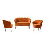 Ensemble salon 3 pièces en velours – 1 causeuse et 2 fauteuils, plusieurs coloris