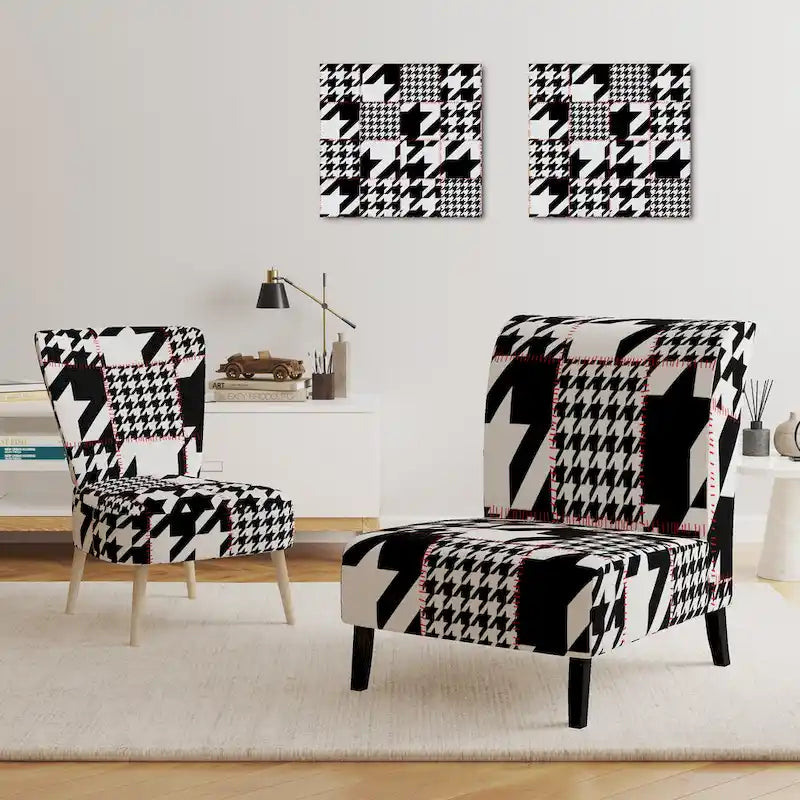 Fauteuil d'appoint en tissu pied-de-poule noir et blanc – 1 place