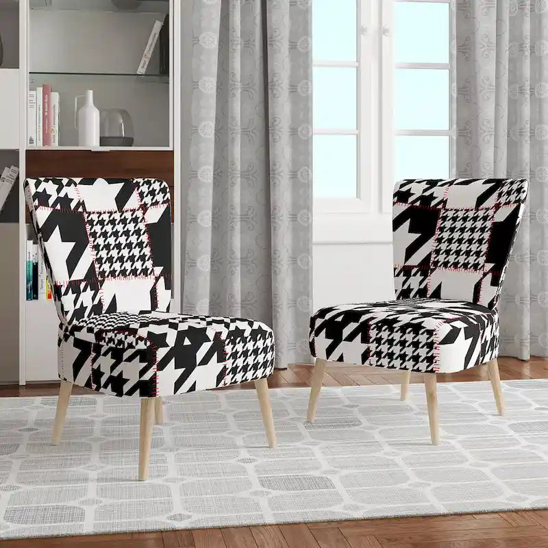 Fauteuil d'appoint en tissu pied-de-poule noir et blanc – 1 place