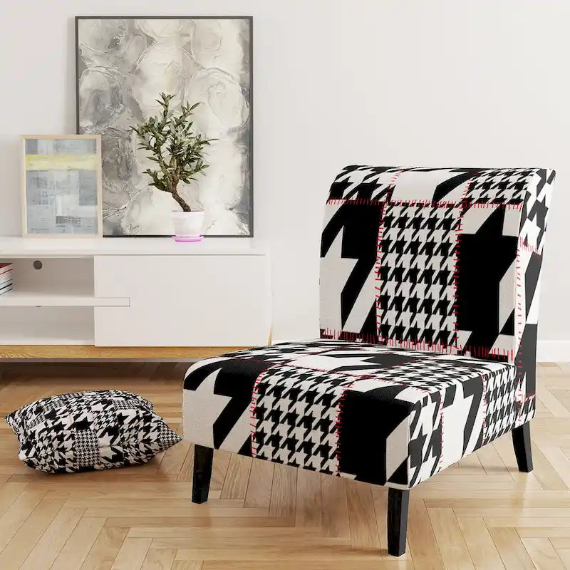 Fauteuil d'appoint en tissu pied-de-poule noir et blanc – 1 place
