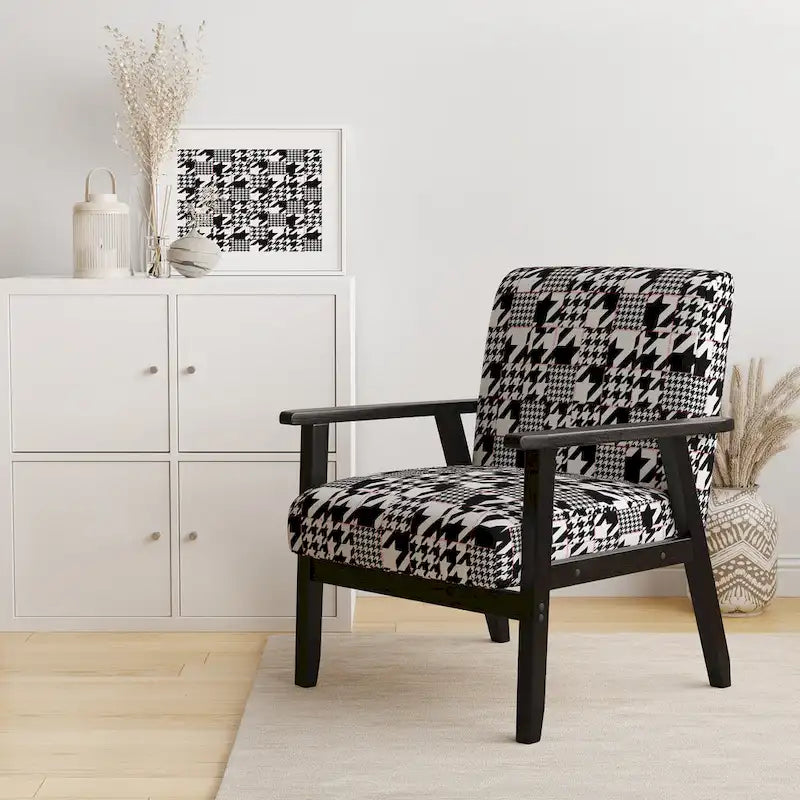 Fauteuil d'appoint en tissu pied-de-poule noir et blanc – 1 place