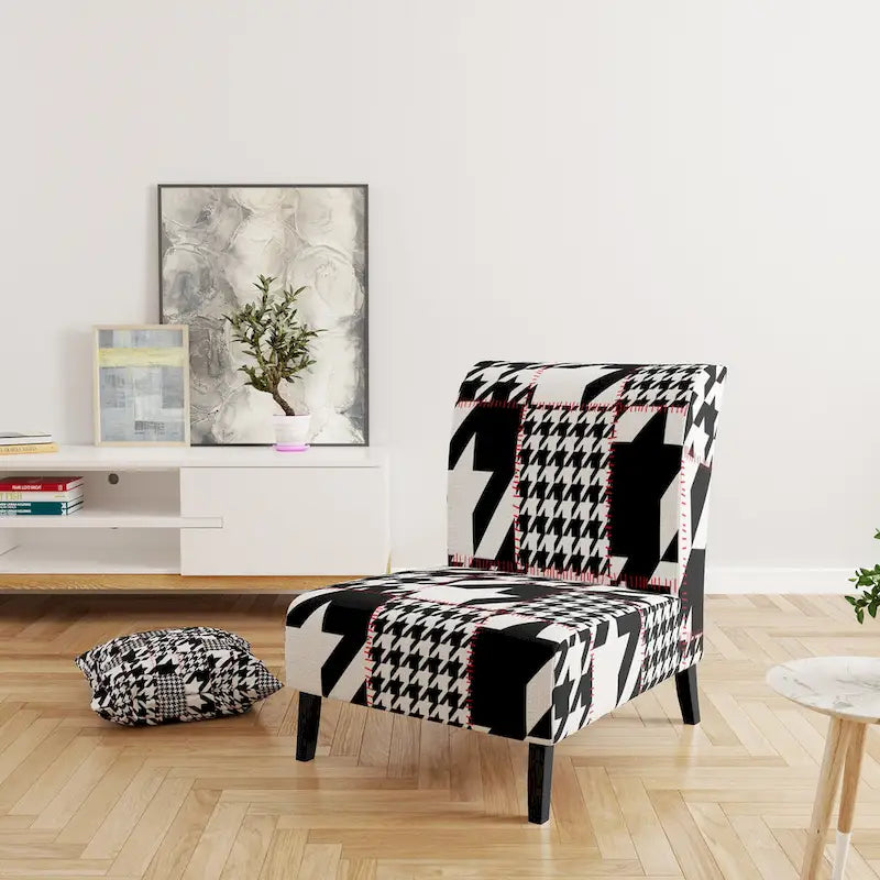 Fauteuil d'appoint en tissu pied-de-poule noir et blanc – 1 place