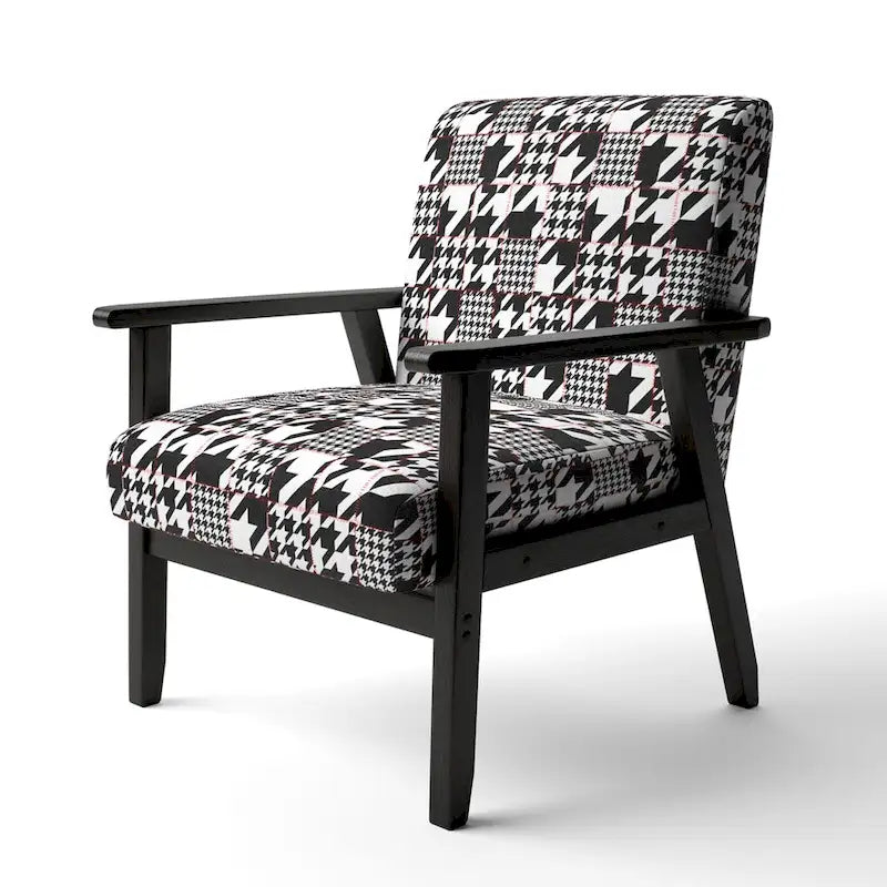 Fauteuil d'appoint en tissu pied-de-poule noir et blanc – 1 place