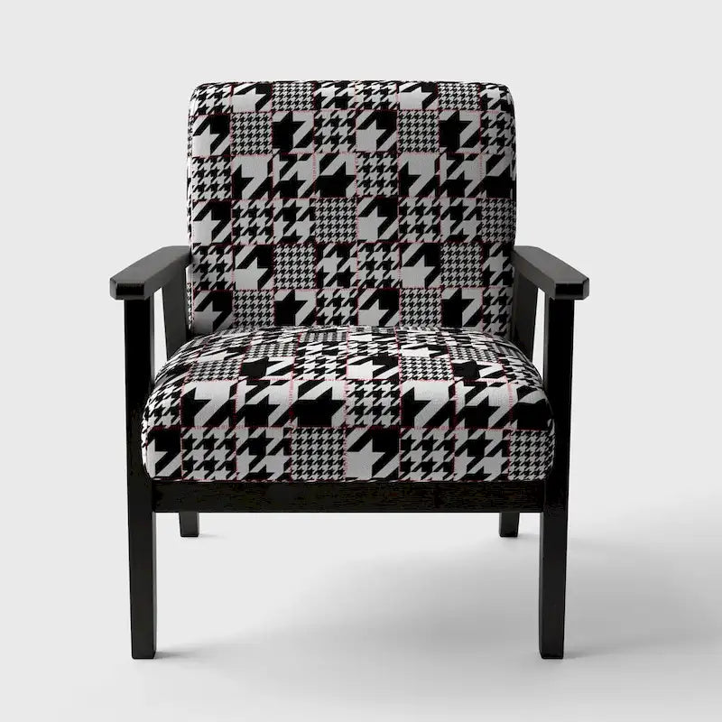 Fauteuil d'appoint en tissu pied-de-poule noir et blanc – 1 place