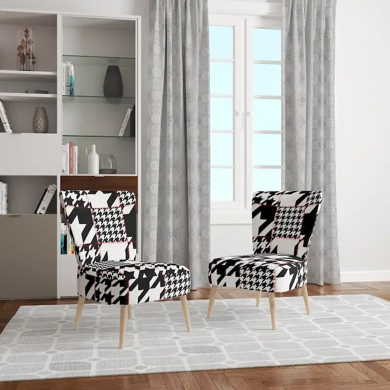 Fauteuil d'appoint en tissu pied-de-poule noir et blanc – 1 place