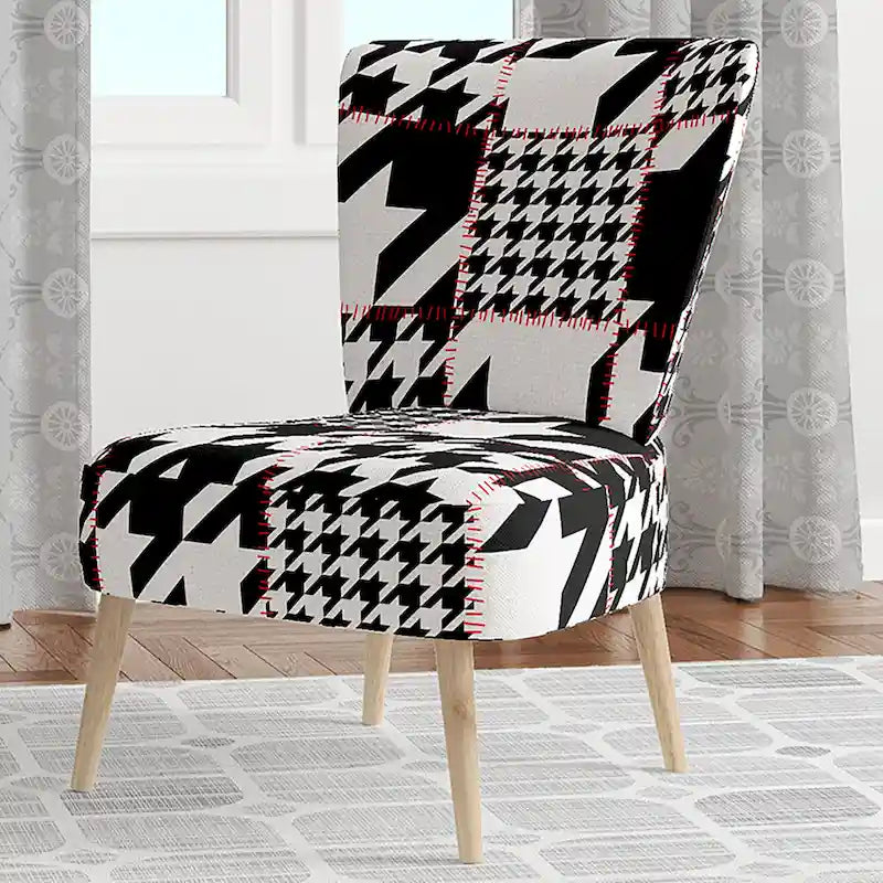 Fauteuil d'appoint en tissu pied-de-poule noir et blanc – 1 place