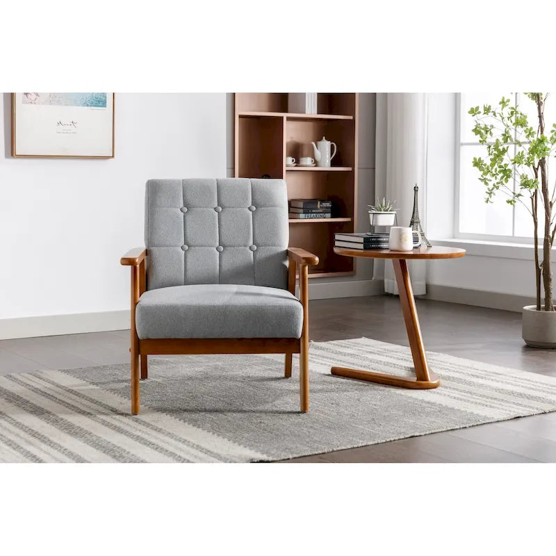Fauteuil d'appoint rembourré Bleu / Gris clair / Beige / Rouge / Vert, assise individuelle, pieds en bois massif