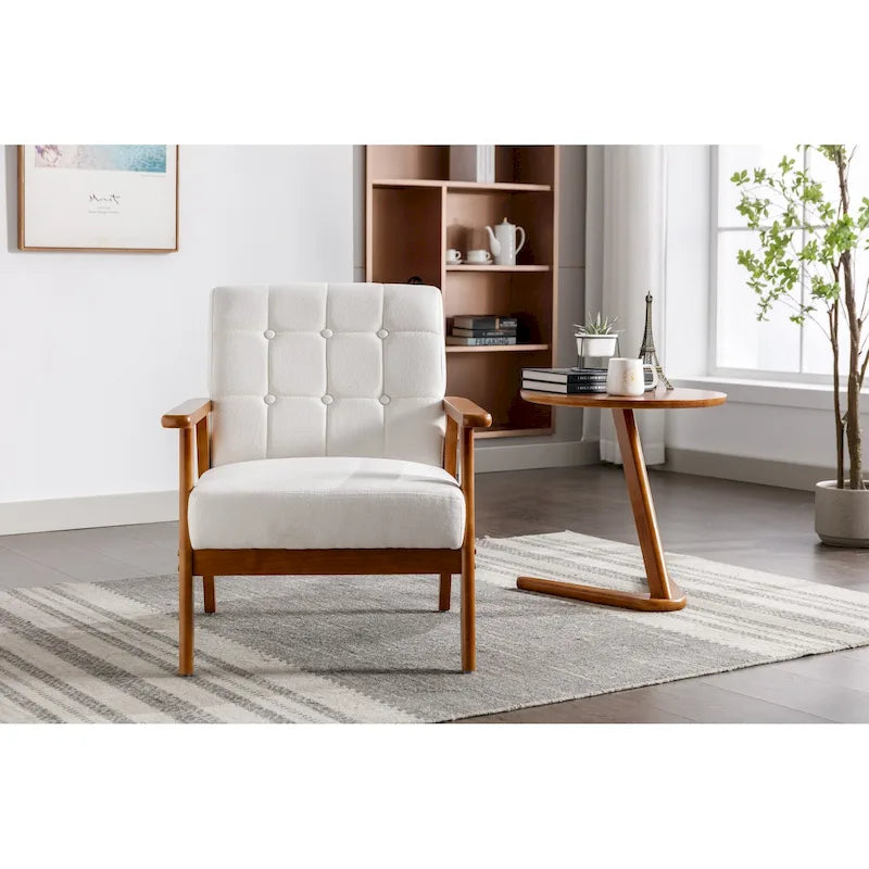 Fauteuil d'appoint rembourré Bleu / Gris clair / Beige / Rouge / Vert, assise individuelle, pieds en bois massif