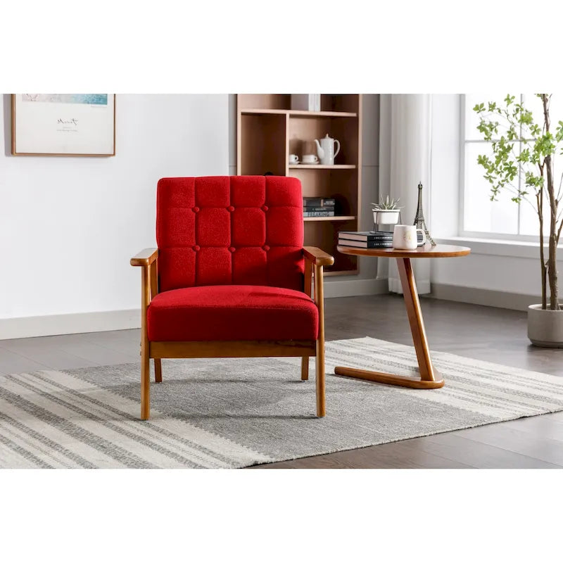 Fauteuil d'appoint rembourré Bleu / Gris clair / Beige / Rouge / Vert, assise individuelle, pieds en bois massif