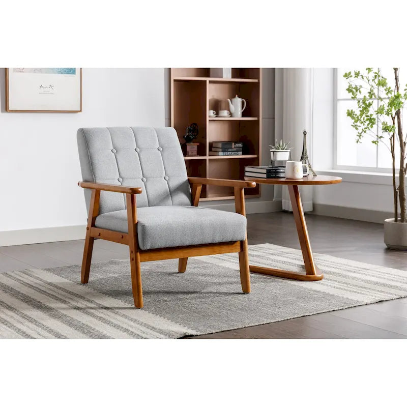 Fauteuil d'appoint rembourré Bleu / Gris clair / Beige / Rouge / Vert, assise individuelle, pieds en bois massif