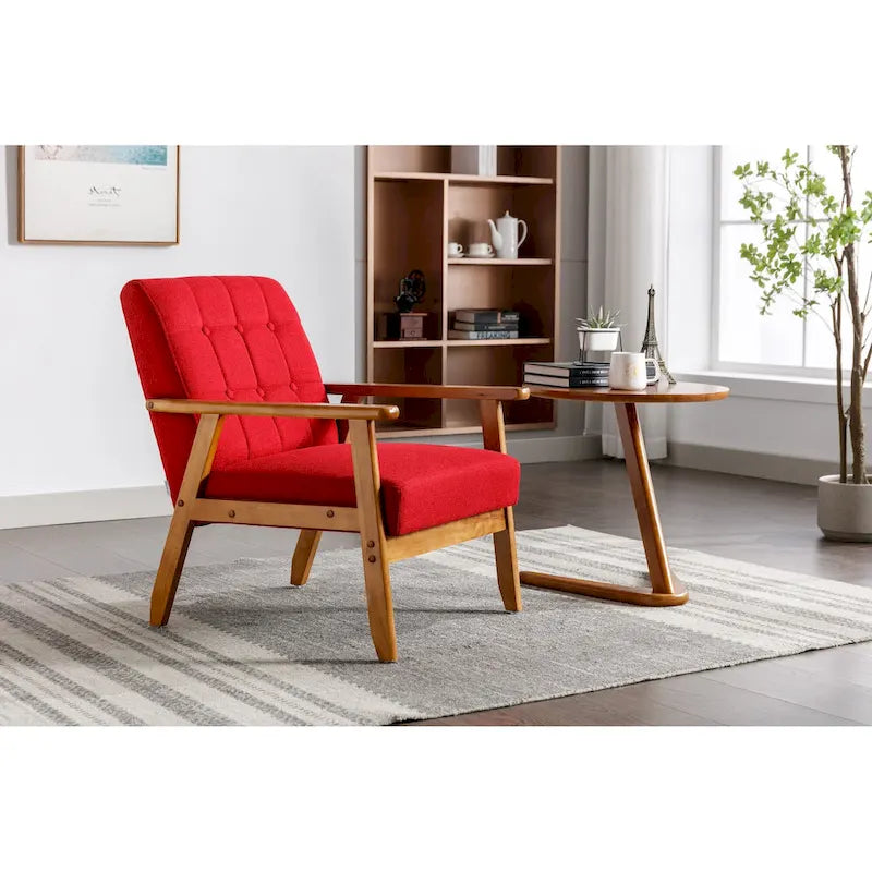 Fauteuil d'appoint rembourré Bleu / Gris clair / Beige / Rouge / Vert, assise individuelle, pieds en bois massif