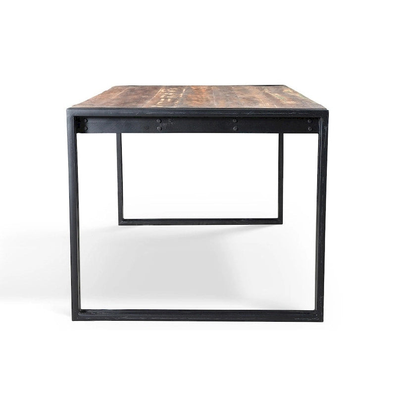 Table à manger en bois recyclé et fer, marron/noir, 4 à 6 places