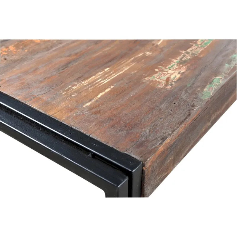 Table à manger en bois recyclé et fer, marron/noir, 4 à 6 places