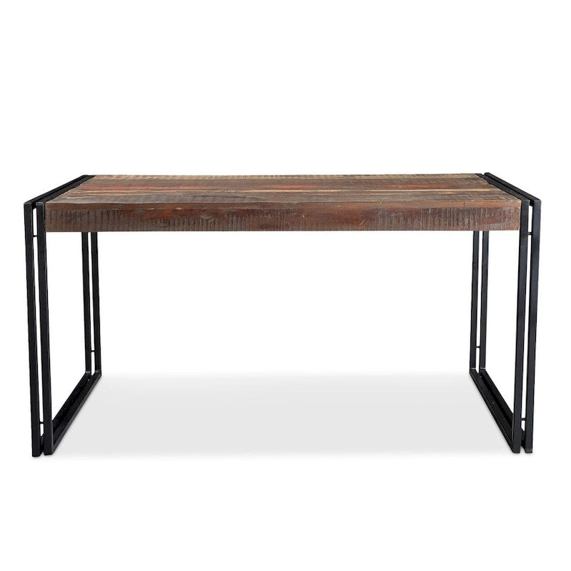 Table à manger en bois recyclé et fer, marron/noir, 4 à 6 places