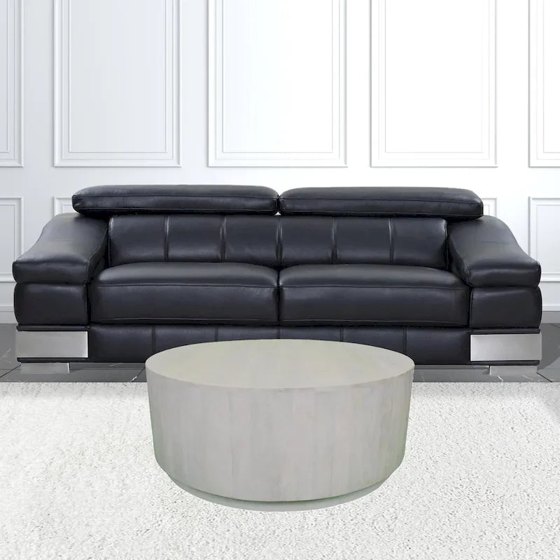 Table basse ronde rustique blanche, bois massif, 1 place