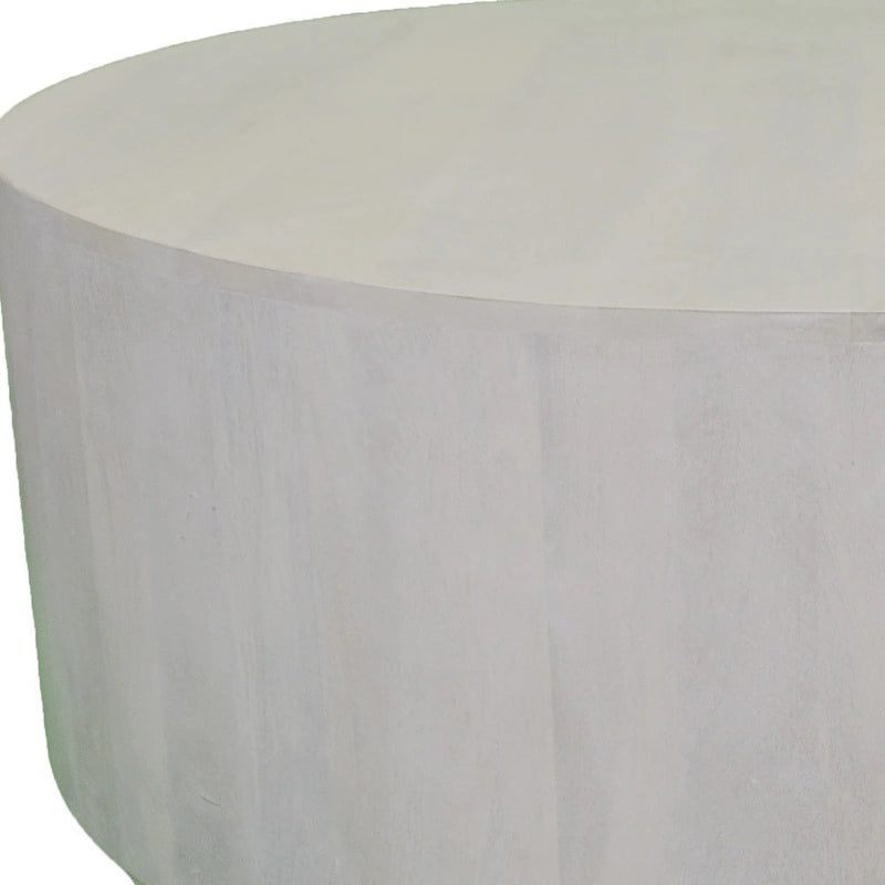 Table basse ronde rustique blanche, bois massif, 1 place