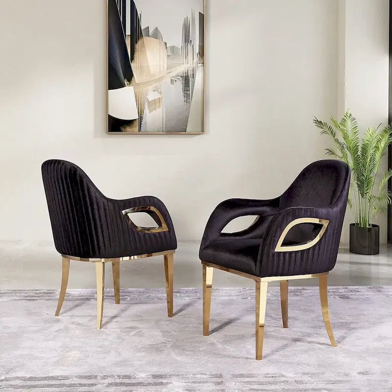 Fauteuil de salle à manger en velours noir/gris/rose/blanc avec pieds en métal, 1 place