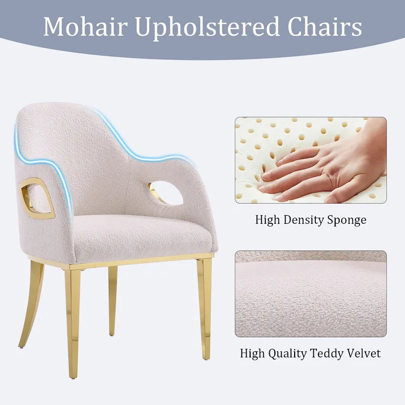 Fauteuil de salle à manger en velours noir/gris/rose/blanc avec pieds en métal, 1 place
