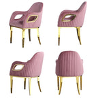 Fauteuil de salle à manger en velours noir/gris/rose/blanc avec pieds en métal, 1 place