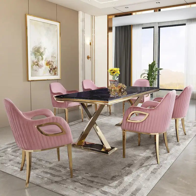 Fauteuil de salle à manger en velours noir/gris/rose/blanc avec pieds en métal, 1 place