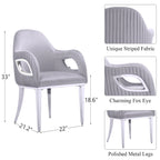 Fauteuil de salle à manger en velours noir/gris/rose/blanc avec pieds en métal, 1 place
