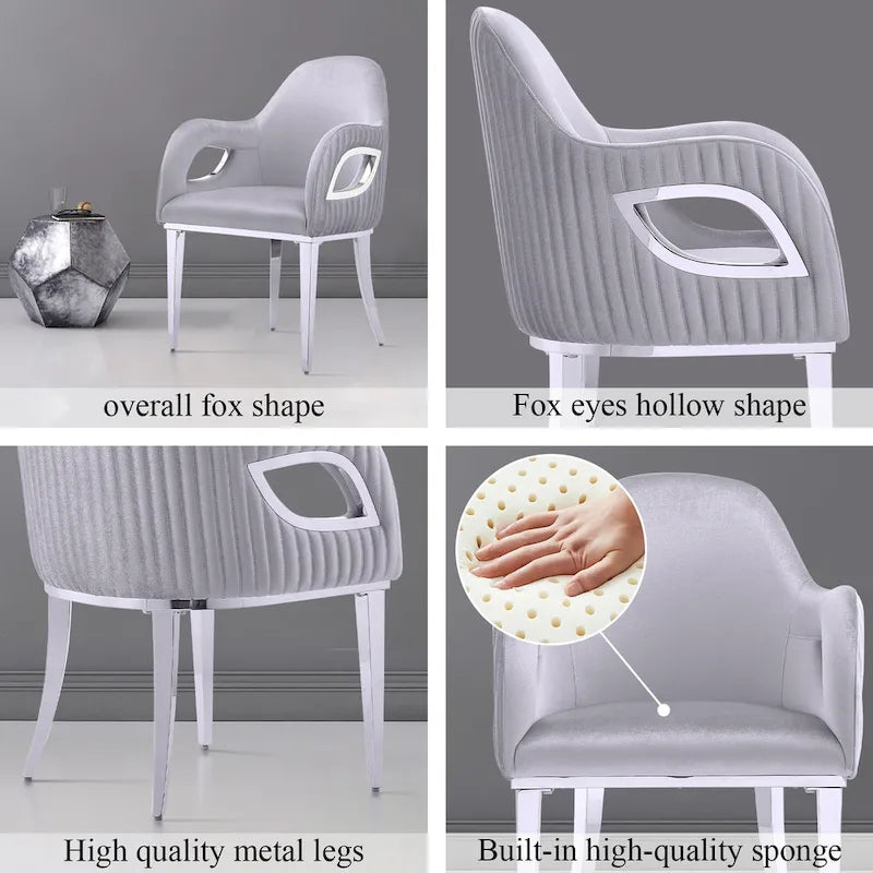 Fauteuil de salle à manger en velours noir/gris/rose/blanc avec pieds en métal, 1 place