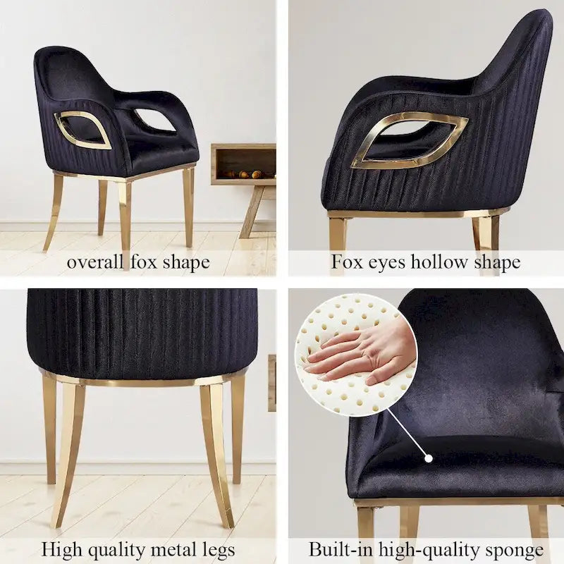 Fauteuil de salle à manger en velours noir/gris/rose/blanc avec pieds en métal, 1 place