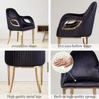 Fauteuil de salle à manger en velours noir/gris/rose/blanc avec pieds en métal, 1 place