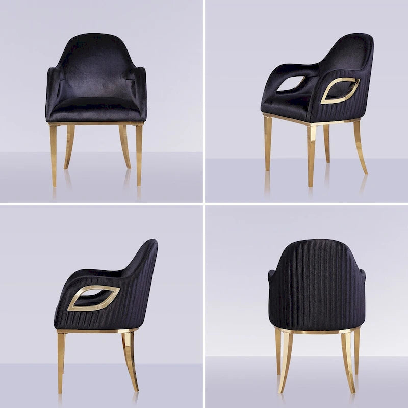 Fauteuil de salle à manger en velours noir/gris/rose/blanc avec pieds en métal, 1 place