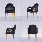 Fauteuil de salle à manger en velours noir/gris/rose/blanc avec pieds en métal, 1 place