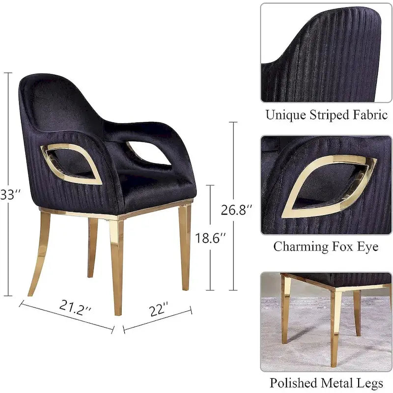 Fauteuil de salle à manger en velours noir/gris/rose/blanc avec pieds en métal, 1 place