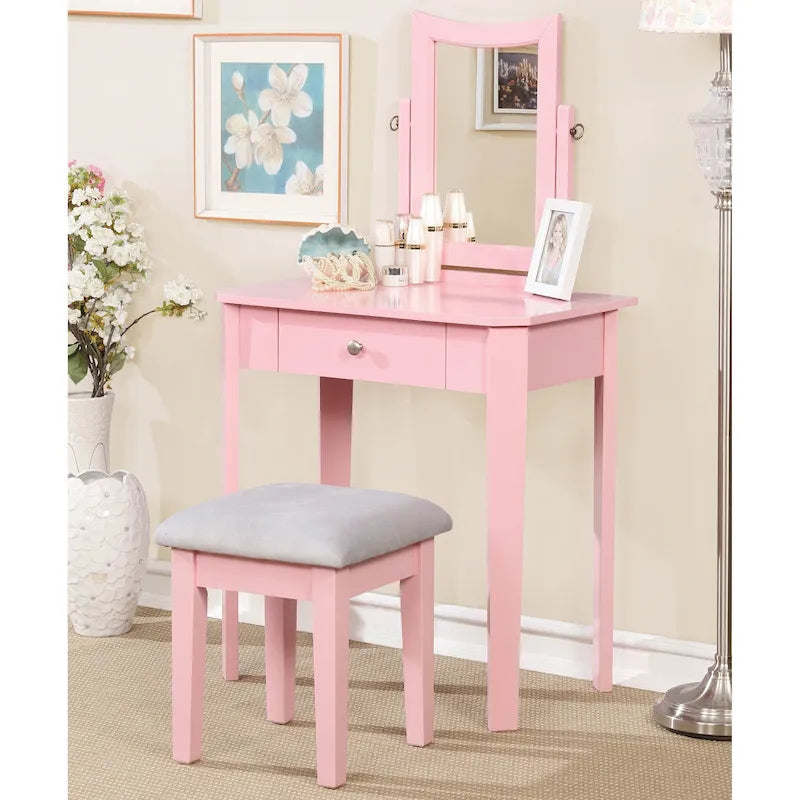 Coiffeuse de maquillage contemporaine 3 pièces 1 tiroir noire / grise / rose / blanche pour 1 personne